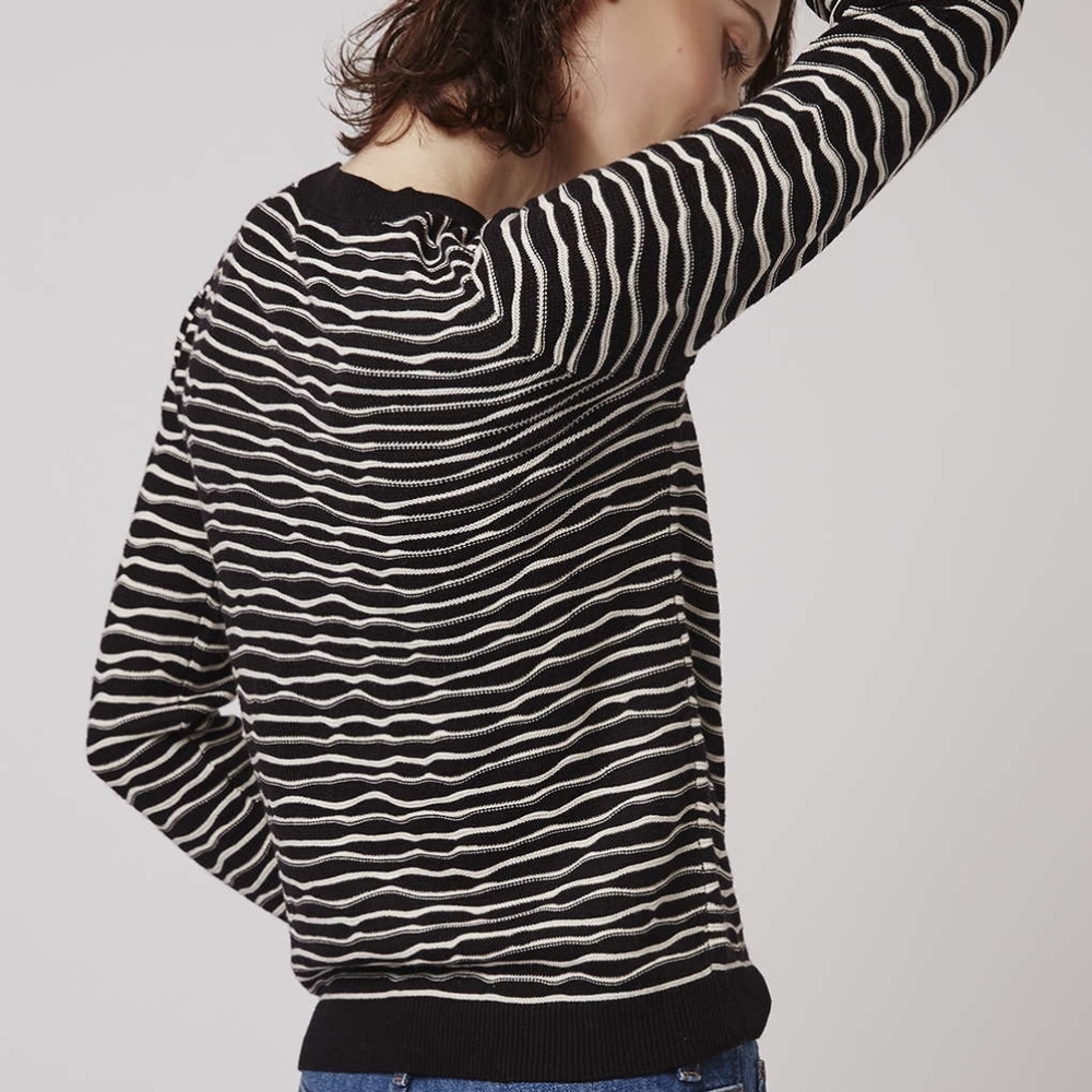 Topshop Wavy Striped Print Cotton Sweater